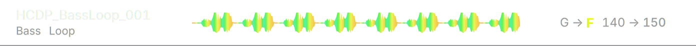 A browser row showing a bass loop with its waveform, key and tempo